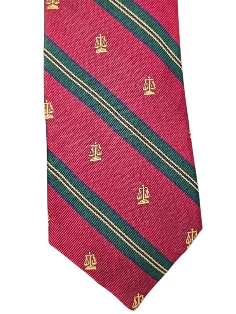 Alynn Neckwear Scales Of Justice Print Maroon & Green Striped Silk Tie